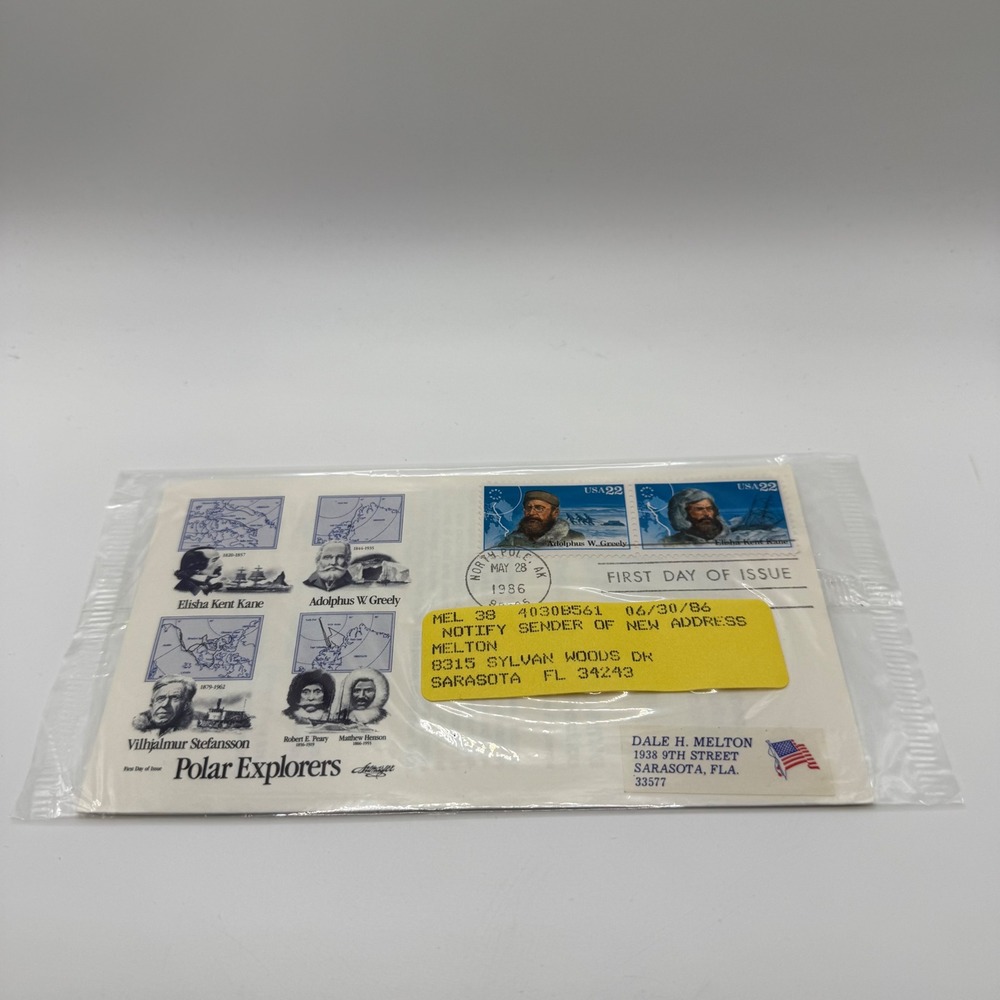 1986 Polar Explorers First Day of Issue Envelope North Pole AK 22c Stamps FDC